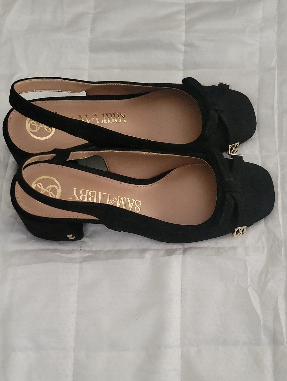 Sam & Libby Black Slingback Bow Block Heels - Picture 3 of 6